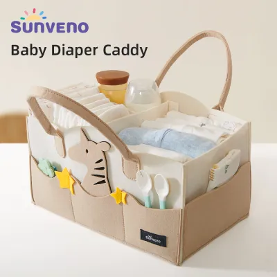 SUNVENO Portable Baby Diaper Caddy Organizer Holder Bag for Baby Wipes and Diapers Nursery Storage Bin Diaper Baby Bag