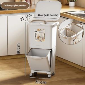 Sacesr Dual Layer Sorting Trash Can Multi Compartment Waste Bin with Wheels for Kitchen Home Organization Convenient Home Furnishings R3K9L