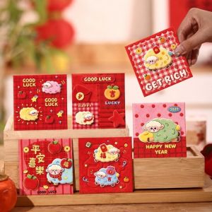 PYA94 6pcs Chinese Style Goat Year Money Envelope Blessing Words Cartoon New Year Red Packet Creative Traditional Lucky Red Pocket Chinese New Year