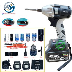 Máy siết bulong pin HITACHI 220VF không chổi than tích hợp đầu bắn vít 2 trong 1 máy bắn bu lông máy siết ốc nhẹ nhỏ gọn xiết bulong khoẻ pin cực lâu
