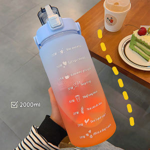 Bình Đựng Nước 2L Thể Thao Có Vạch Báo Giờ Uống Nước Kèm Ống Hút Cho Thể Thao Đi Xe Đạp Phòng Tập Thể Dục Cắm Trại