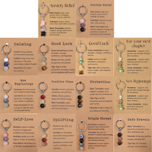 Natural Stone Keychain Handmade With Green Chrysoprase Pink Moonstone And Rose Quartz Healing Energy Gift