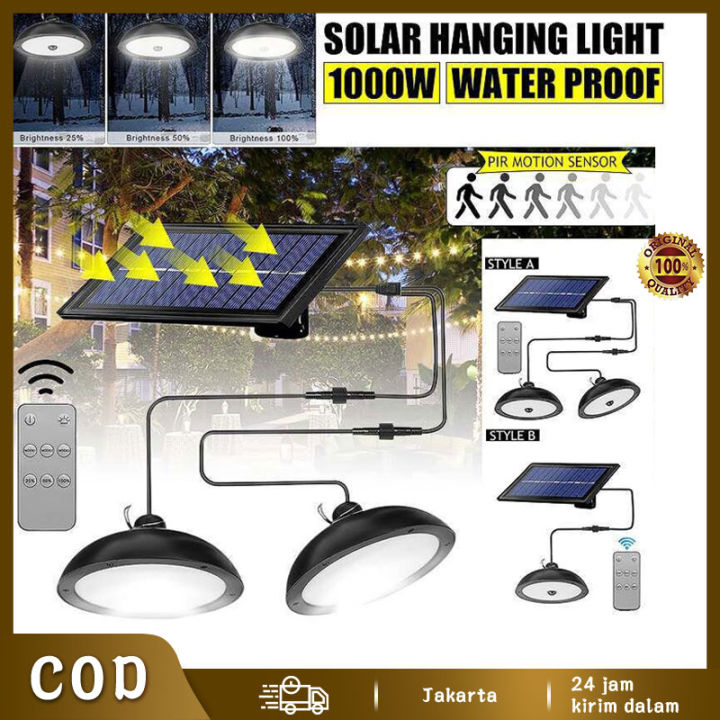 Solar Pendant Light dengan Remote Control Lampu Dinding Dalam Ruangan Tahan Air Portabel Berkemah Taman Halaman Lampu Gantung untuk Taman Jalan