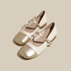 2024 Summer Thick Sole French Shallow Mouth Thick Heel Soft Leather Single Shoes