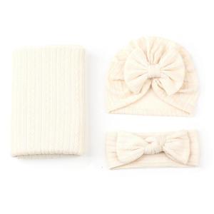 3pcs Baby Swaddle Wrap Bowknot Babies Receiving Blankets Hats Headbands Photography Props Set for Girls Boys Shower Gift