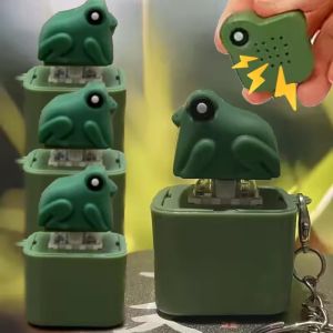 Creative Croaking Frog Keychain with Colorful Lights Finger Button Clicker Intersting Frog Croaking Stress Relief Keychains