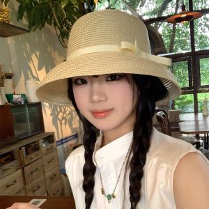 FLYING UV Protection Straw Hat for Women Bow Ribbon Decor Windproof Summer Sun Hats Fashion Versatile Beach Hats Beach Vacation