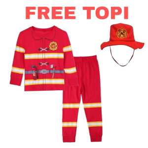 KOSTUM SETELAN BAJU ANAK DAMKAR PANJANG FREE TOPI