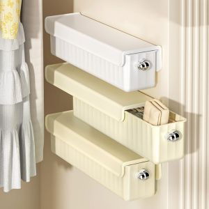 ZENGD กด-ดึง กล่องเก็บชุดชั้นในติดผนัง Punch Free พลาสติกทำจากพลาสติก กล่องเก็บถุงเท้า มัลติฟังก์ชั่ ประหยัดพื้นที่ ตัวจัดระเบียบชุดชั้นใน สำหรับบ้าน