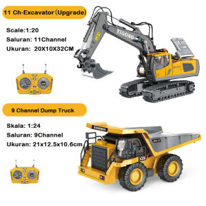 Tatajoy Mainan Excavator Remote Control 11Channel Excavator +Dump Truck Kendaraan Konstruksi Set  2.4Ghz Crawler RC Excavator mainan anak Laki Laki Mobil Remote Excavator - Ekskavator Remote Control