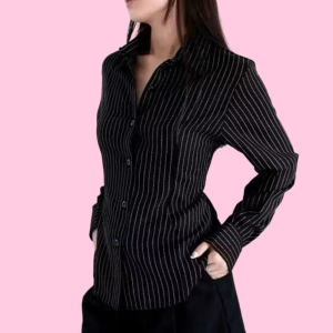Kemeja Wanita Luna Stripe Fitted Body Salur Premium Lengan Panjang Basic Casual Kerja