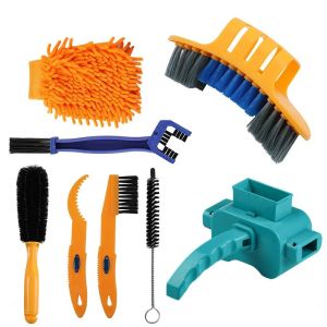 8PCS Bike Tire Brush Tool Kit Bicycle Mountain Bike Motorcycle Chain Cleaner Brush Cleaning Kit Set