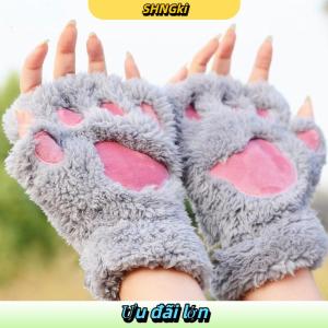 SHNGki Đáng yêu sang trọng mèo claw Paw găng tay sang trọng găng tay sang trọng ấm mềm sang trọng ngắn ngón tay Fluffy gấu găng tay trang phục nửa ngón tay găng tay