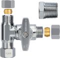 Brass Angle Stop Add-A-Tee Valve for TOTO Washlet Bidet and Handheld Sprayer, 3/8 Inch Compression Shut Off 3 Way Diverter Connector, 3/8"x3/8"x3/8" or 1/2" Toilet T Adapter. 