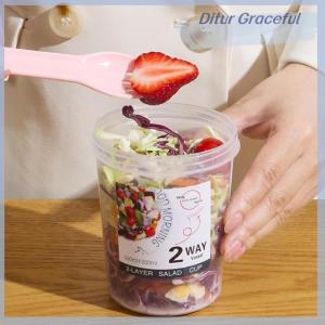 Ditur Breakfast Fruit Oat Yogurt Salad Cup With Lid And Spoon Two-layers Food Storage Bento Box Fitness Fat-Reduced Taper Bowl