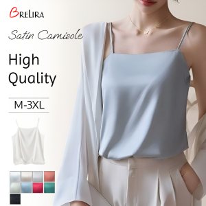 【SINGABRALETTE】Satin Tank Top Womens Summer Thin Silk Loose Camisole Spaghetti Strap Satin Cami Basic Crew Neck Silky Camis Sleeveless Tops