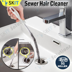 【SKIT SG】60cm Bendable Drain Hair Cleaner Sewer Dredging Strip Sink Pipe Hair Clog Remover Flexible Drain Cleaner Tool for Bathroom Kitchen Sink Shower Pipe Cleaning