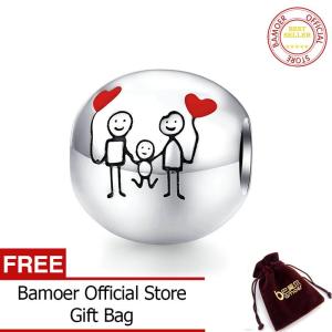 BAMOER Family Charm for Original 925 Bracelet Bangle Round Metal Beads for Women Family Gifts DIY Jewelry Making SCC1339
