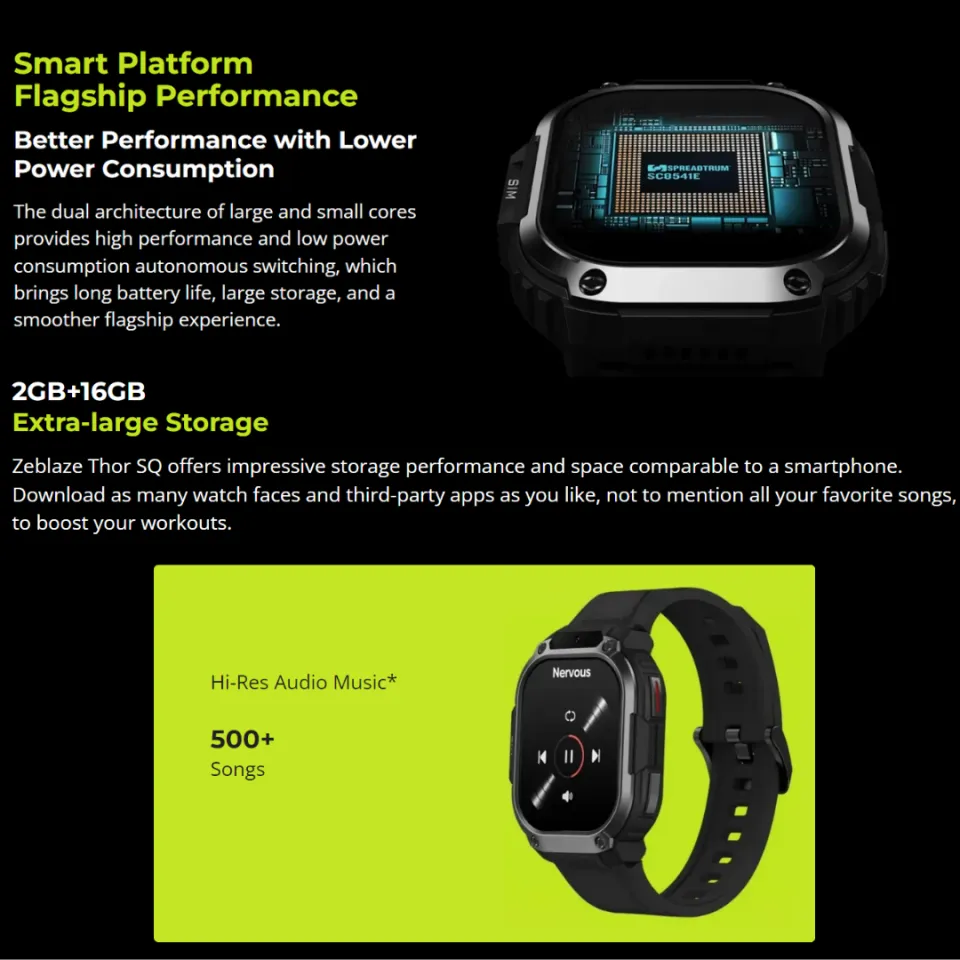 Đồng hồ thông minh Zeblaze Thor SQ GPS độc lập sim 4G bộ nhớ 2GB