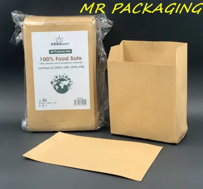 Paper Bag 5s - Brown ( 100pcs± ) Food Grade - Disposable Satchel Paper Bag - ABBA ware - Paper Bag 5