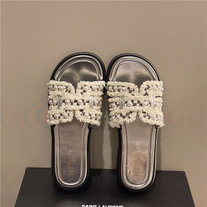 [Free Shipping] New Chunky-Heeled Pearl Slippers For Women Breathable And Stylish For Summer Wear With A Soft Sole And Non-Slip Design Perfect For Beach Vacations