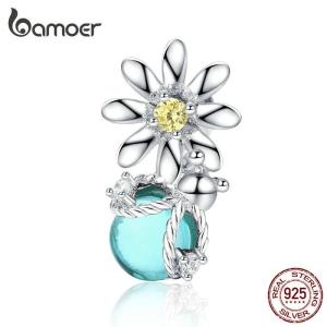 BAMOER Silver 925 Charm for Original Women Silver Snake Bracelet Daisy and Firefly Design Jewelry Bead Accessoreis SCC1369