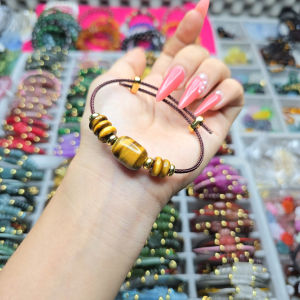 Q1995 Vòng lu thống ngũ điếu Mắt Hổ Vàng Nâu vân sét đẹp ánh dải lụa chuyển đổi màu hàng chuẩn cho mệnh Thổ và Kim - Phong Thuỷ TUDO