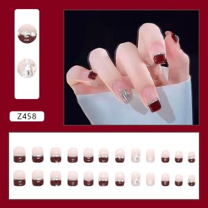 Set móng tay Nails By Mia 24 móng màu đỏ kiểu Pháp dây Fritillaria kim cương thanh lịch Z458