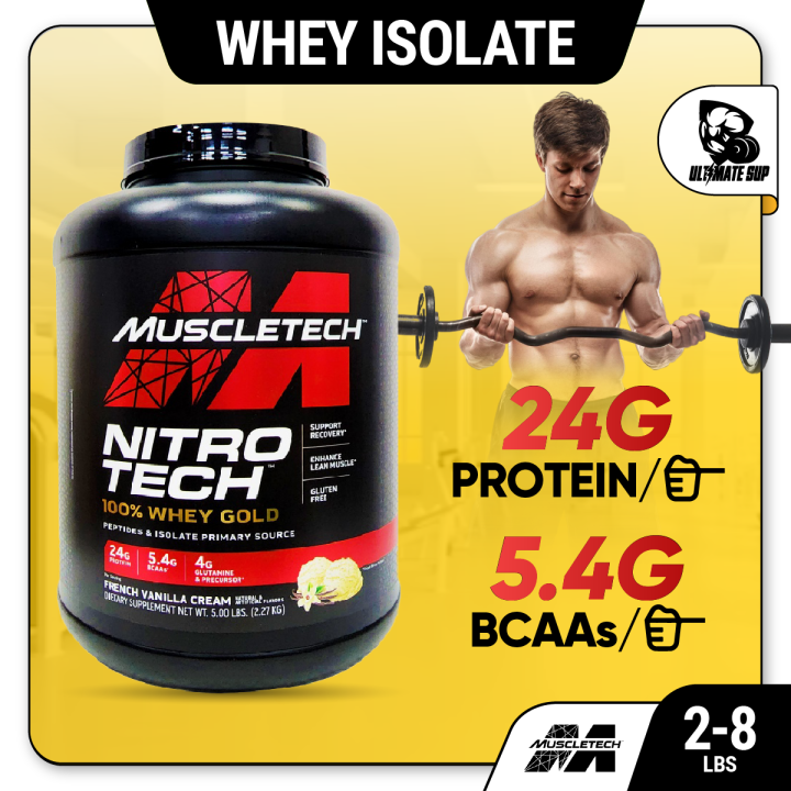 MuscleTech Nitro Tech Whey Gold, 100% Whey Protein, Whey Isolate, Protein Powder for Lean Muscle, Gluten Free, 2-8lbs