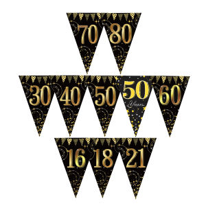 Cross-border black and gold birthday party supplies pennant party decoration arrangement first-year digital birthday pennant