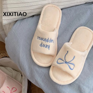 Xixitiao 2024 Từ Mới Mềm Mại Đáy Phẳng Phụ Nữ mùa thu và mùa đông Tiên Tiến Dép Đi Trong Nhà Kiểu Anh sáng tạo Chữ Bông Dép Đi Trong Nhà