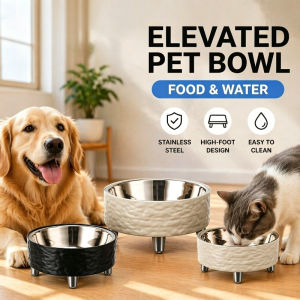 Pet Stainless Steel Raised Bowl Non Slip Dog Cat Feeding Dish Food Water High Foot Bowl