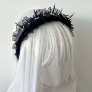Spike Design Lace Headband Rivet Dark Black Subculture Rivet Headband Lace Hair Accessory Subculture Fashion h2610