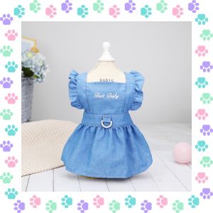 【Limited edition】 Whisker Dark blue denim dress pet clothes for dog English embroidered pattern cat clothes for kitten small dog clothes for shih tzu puppy clothes for Bichon Frise dog shirt for pomeranian dog dress for female dog Accessories for