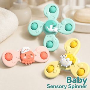 Baby Sensory Suction Cup Spinner Toys Cute Animal Bath Fidget Spinner For 0 12 Months Infant Interactive Rotating Toddler Early Educational Plaything