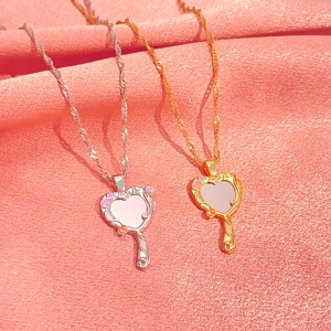 Magic Mirrored Necklace for Women Princess Choker Necklaces Gold Silver Color Enamel Frame Clavicle Chain Party