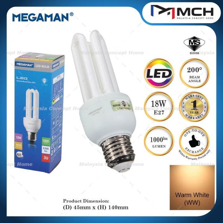 MEGAMAN 3U 18W E27 BULB DL/WW | Lazada