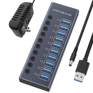 10 Port USB3.0 Hub USB Splitter Socket With Individual Switches 5Gbps For Efficient Data Transfer And Device Connection