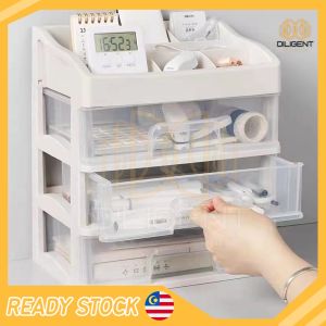 【D110】Kotak Penyimpanan Meja Kosmetik Transparent Drawer Household Dust-proof Storage Box Simple Stationery Organizer