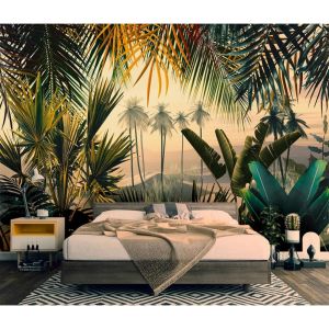 (HCM) Tranh dán tường 3d lá nhiệt đới tropical tranh sẵn keo dễ dán(in theo yêu cầu)