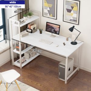 QUANU-【Ready Stock 】120CM Modern Simple Study Desk Computer Desk Study Deck Writing Desk Office Table With Book Shelf Multipurpose Shelf Computer Table Meja belajar meja komputer meja pejabat 电脑桌