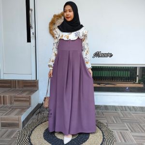KV.GROSIR Gamis Dress HALWA Crinkle Kombinas Dobby Terbaru | Dress Remaja Wanita Polos Mix Bunga