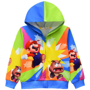 {Sweet Baby} BoysCartoon Jackets Kids Super Mario Bros Zipper Hooded For Spring Autumn Clothes For 4 5 6 7 9 10 yrs