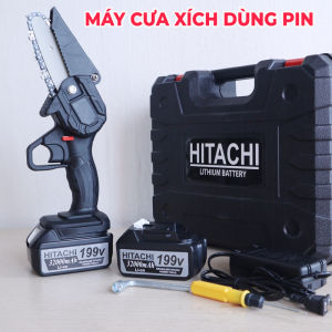 ( Hàng chính hãng hitachi ) Máy cưa xích cầm tay máy cưa gỗ mini dùng pin hitachi 199V pin 45000mAh cell cắt gỗ tỉa cành cực bén