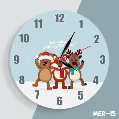 Jam Dinding Kayu Souvenir Hadiah Natal Tahun Baru Unik Merry Christmas Happy New Year MER-15