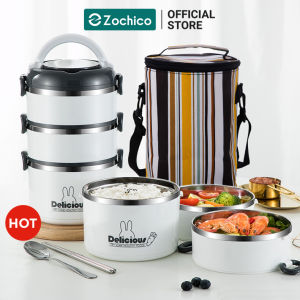 Hộp cơm giữ nhiệt 3 tầng và 4 tầng hộp đựng cơm chất liệu inox 304 dung tích 3100ml kèm muỗng đũa và túi nhiệt Zochico