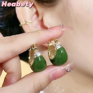 Heabety 1Pair Korean Trendy Green Drip Oil Zircon Earrings For Women Simple Irregular Geometric Dangle Earring Party Personality Jewelry