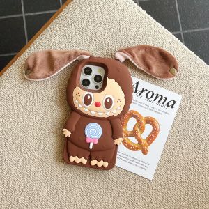 【Hot】Liquid Silicone Phone Case Special Cloth Ears Labubu Shape For iPhone 11 12 13 14 15 16 Series