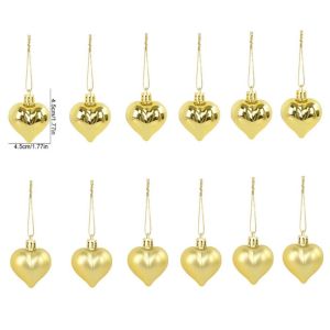 NCNC(OKDEALS01) 12Pcs พลาสติกทำจากพลาสติก เครื่องประดับรูปหัวใจคริสต์มาส ผิวด้าน สว่างสดใส จี้คริสมาสต์ สร้างสรรค์และสร้างสรรค์ ตกแต่งด้วยการตกแต่ง ลูกบอลคริสต์มาสรูปหัวใจ สำหรับบ้าน