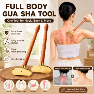 Brass Gua Sha Scraper Long Handle Self Back Gua Sha Tai Chi Shape Body Meridian Massage Tool Muscle Relaxation